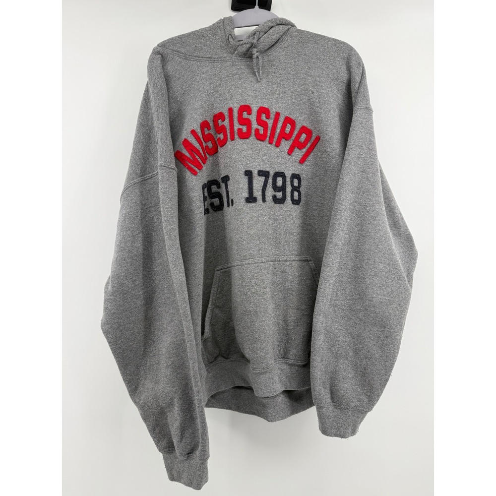 Gildan Mississippi Graphic Hoodie XL Cotton Blend Grey Oversized Collegiate